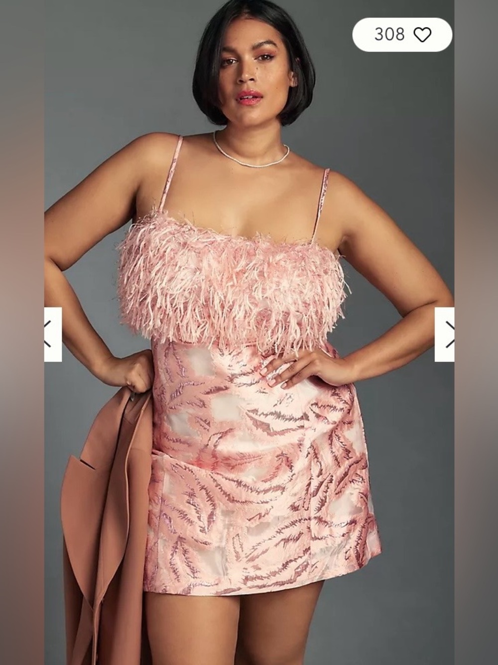 By Anthropologie Strapless Feathered Metallic Mini Dress
